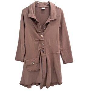 CMC Color Me Cotton Jacket Size XL Artsy Boho Lagenlook Brown Button Up Longline